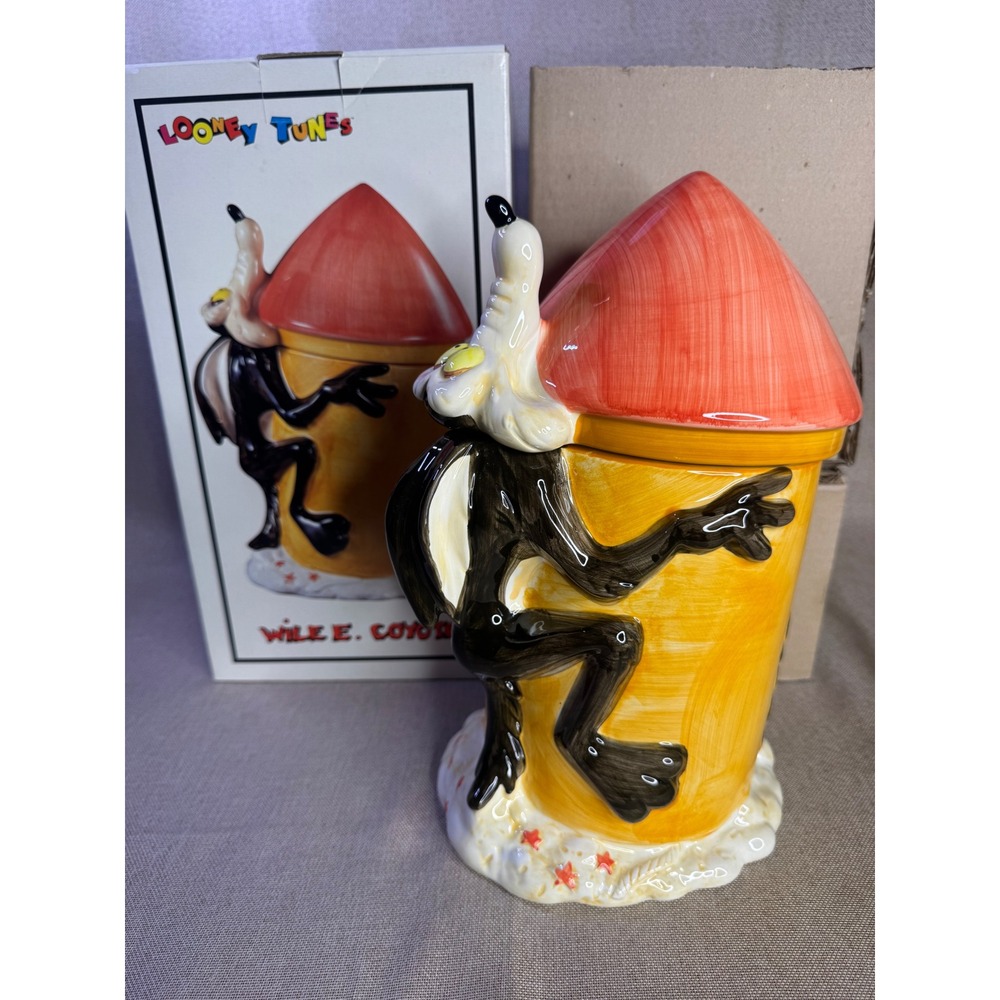 Vintage 1993 Looney Tunes Wile E Coyote Acme Rocket Cookie Jar Certified Int Box